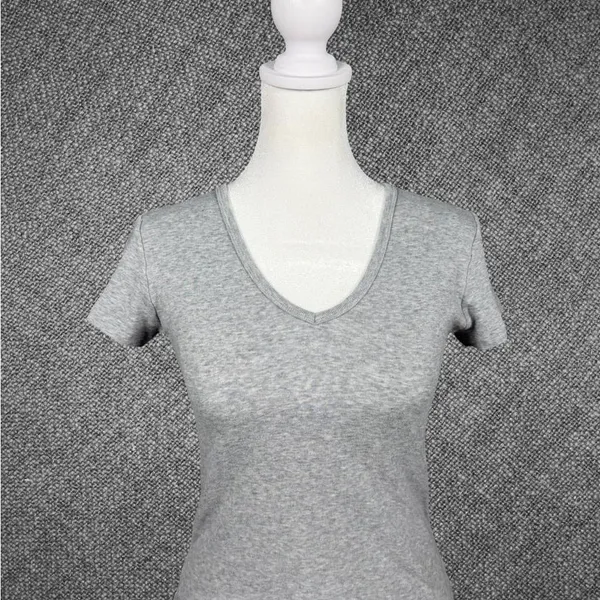 Light Gray Cotton V-Neck T-Shirt - Image 8