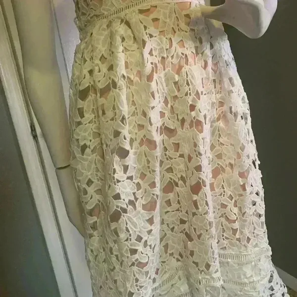 Unbranded Self-Portrait Lace Midi Dress White Size Small. - Image 3