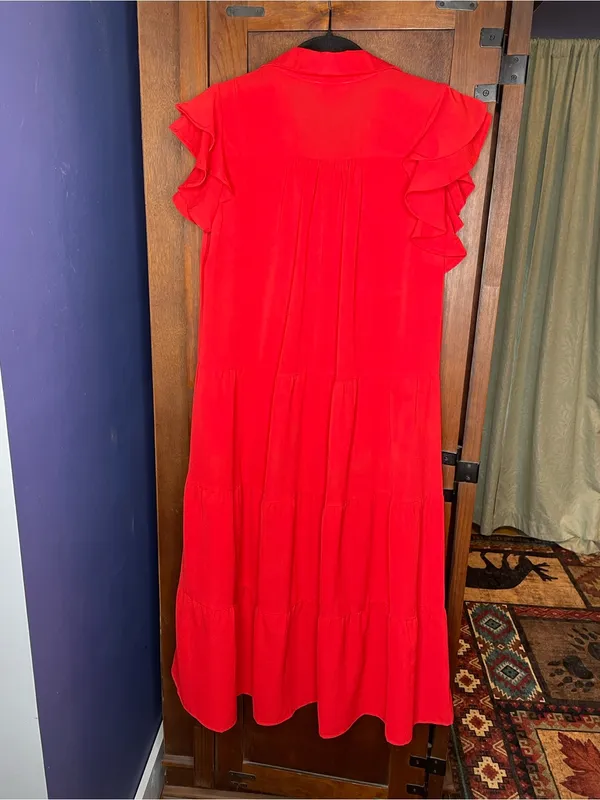 Umgee Tiered Flutter Sleeve Midi Dress Tomato Red Boho Cottagecore Casual S - Image 4