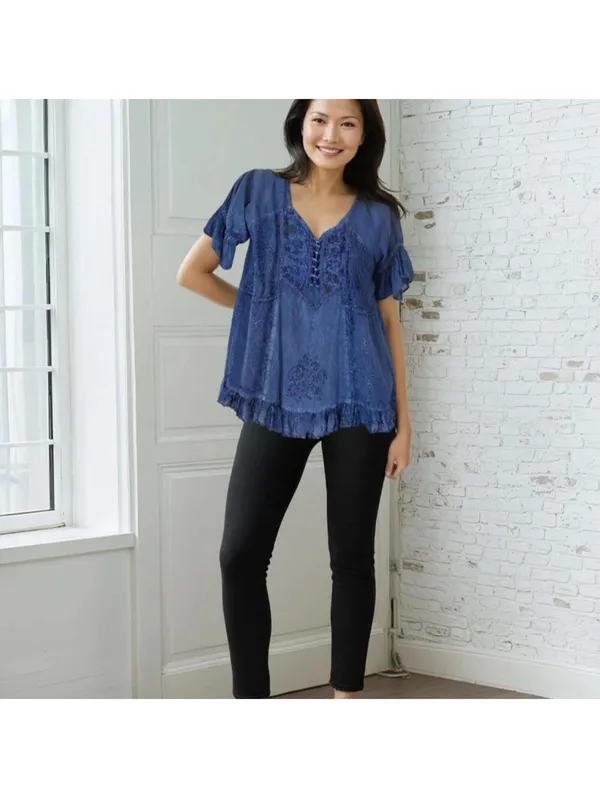 Women's Blue and Navy Blous - Image 2