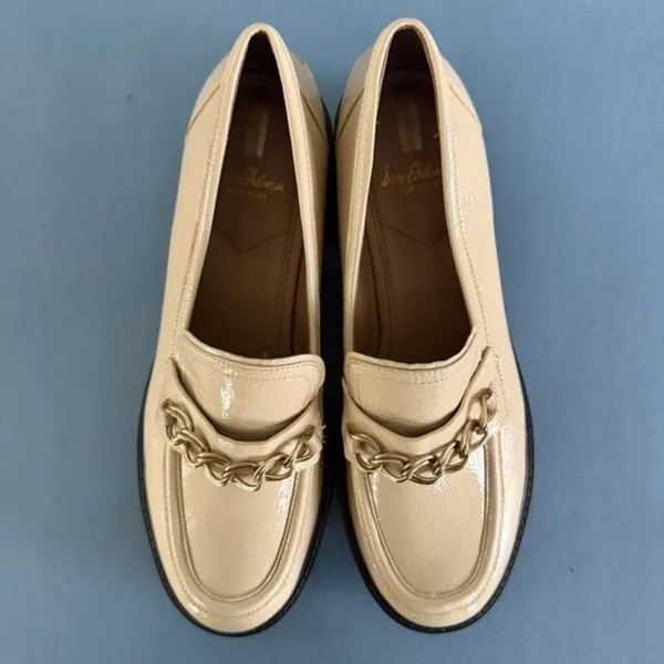 Sam‎ Edelman Taelor Chain Lug Sole Patent Leather Wheat Platform Loafers - Image 7