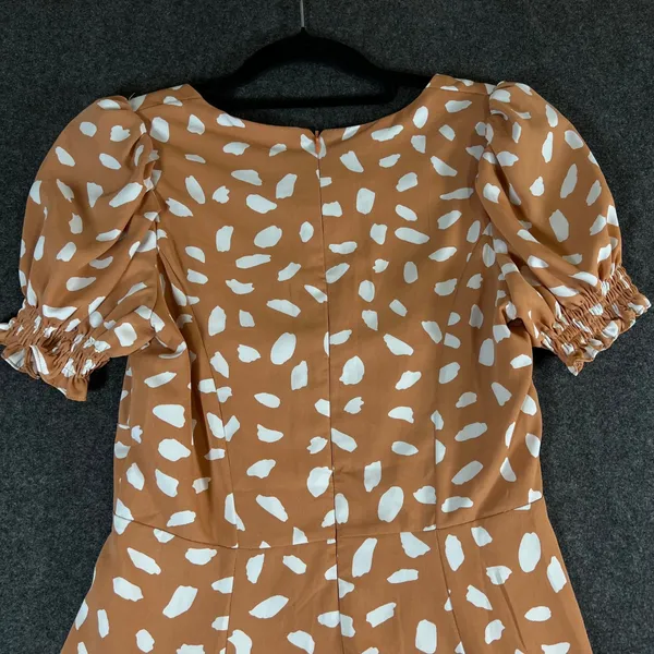 Lulus Terracotta Orange White Abstract Print Puff Sleeve Mini Dress Small - Image 11