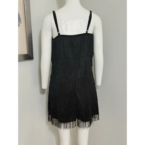 Dreamgirl Black Flapper Fringe Mini Dress Party Dance Women’s Size L - Image 5