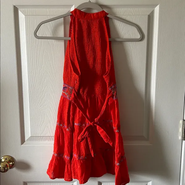 Free People Womens Embroidered Sleeveless Smocked Red Tunic‎ Top Size 4 - Image 7