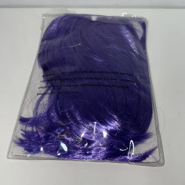 Halloween Costume Wig Neon Purple Short Bob Straight Hair Adult Cosplay - Image 3