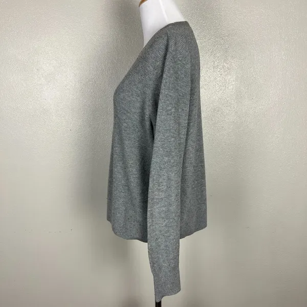 Loft Sweater Top‎ Women L Grey Speckled Ribbed Knit Crew Neck Preppy Lightweight - Image 9