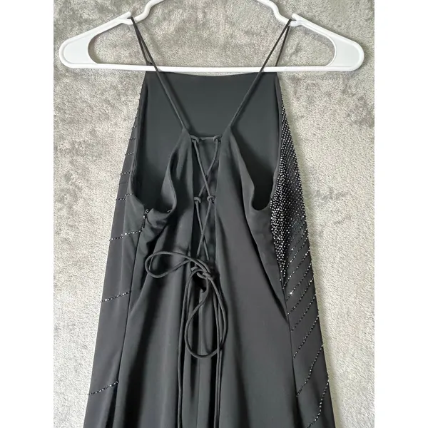 Vintage Black Beaded Sequin Halter Dress‎ Formal Evening Gown Cocktail Party SM - Image 4