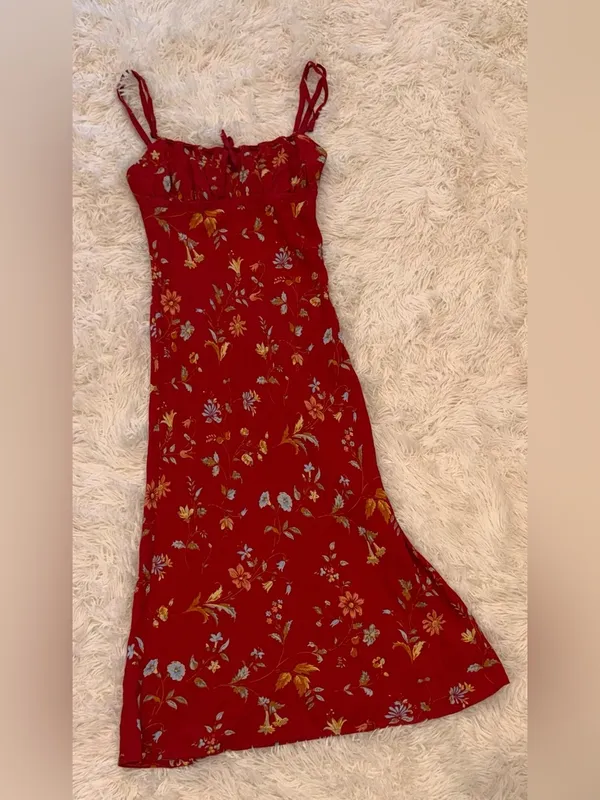 NEW Reformation Camira Crepe Midi-Dress in Borsa Floral Red Sz 2 - Image 5