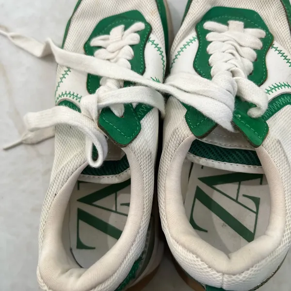 ZARA White & Green Combo Sneakers Size 36 EU - Image 7