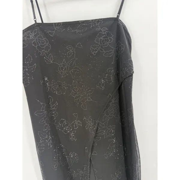 Next Up Maxi Dress Womens XL Black Mesh Glitter Floral Slit‎ Y2K Whimsigoth Goth - Image 7