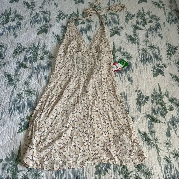 ROXY Ocean Boulevard Womens Halter Dress L Tie White Floral Flower Pink - Image 5