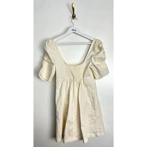 FREE PEOPLE Cheyenne Smocking Short Puff Sleeve Denim Mini Dress Size X-Small - Image 10