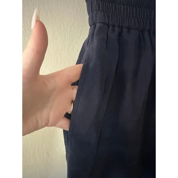 OPEN EDIT Drawstring Wide Leg Pants In Navy Blazer Size S - Image 4