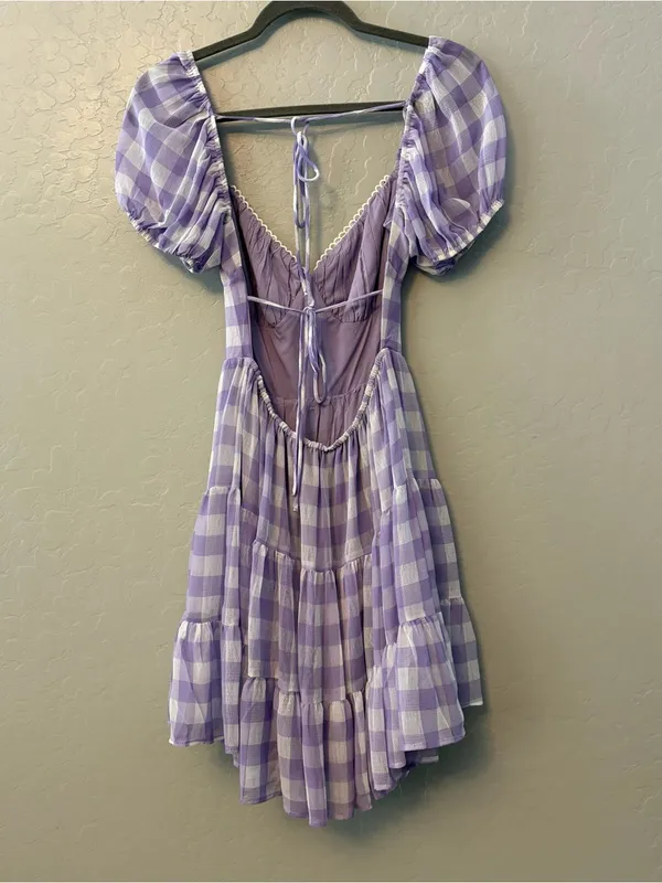 Princess Polly danny mini dress in lilac white gingham size 4 - Image 12