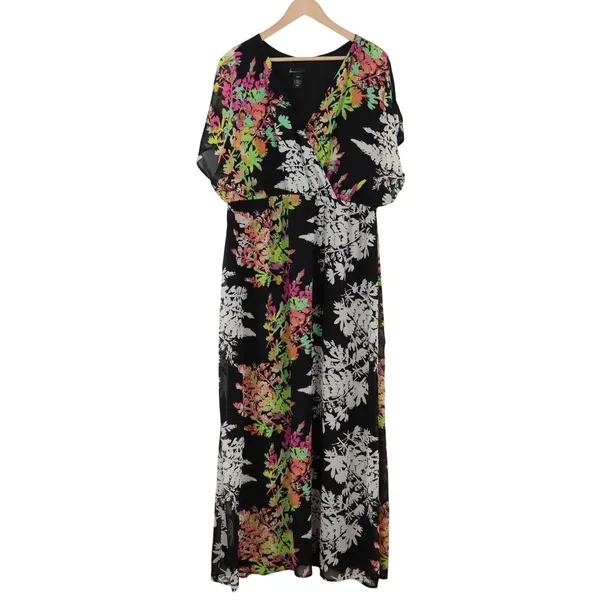 Lane Bryant Maxi Dress Womens 18/20 Floral Faux Wrap Black Chiffon Excellent - Image 2