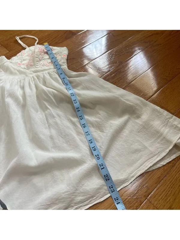 Free People embroidered mini dress Coquette sweetheart babydoll white pink Sz M - Image 10
