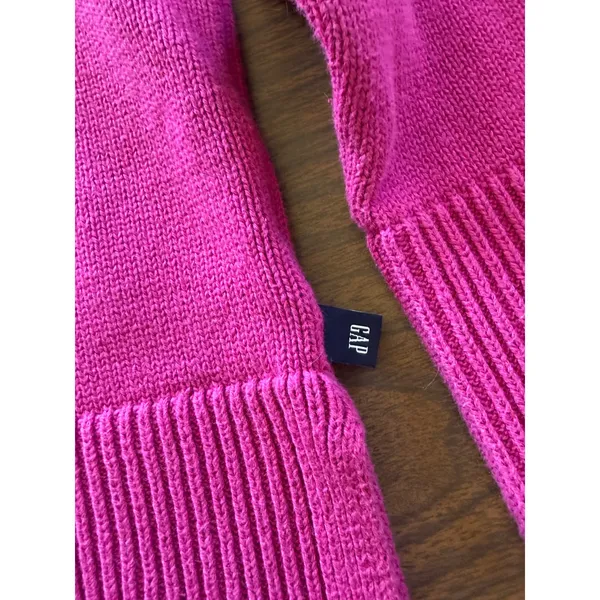 GAP Womens Fuchsia Pink Ribbed Hem Crewneck Sweater‎ Size Medium Side Slit Knit - Image 2