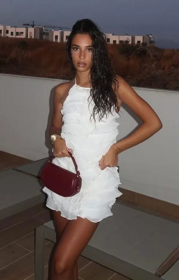 Zara ivory ecru mini dress halter ruffle Bohemian summer vacation evening casual - Image 3