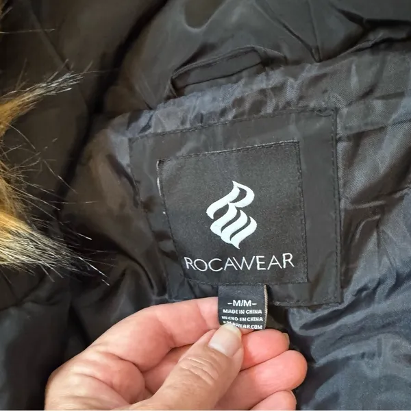 Rocawear ArcticBlast Puffer Parka w/ Fur Hood & Rhinestone Winter Ski Black M - Image 5