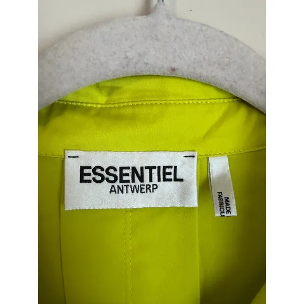 Essentiel Antwerp Button Down Shirt Women M Lime Green Satin Boxy Blouse - Image 5