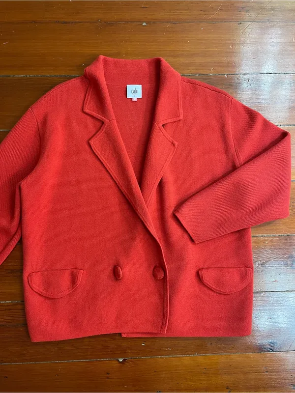 CAbi Coronation Cardigan Knit Jacket Cardinal Red 100% Cotton Blazer Sz S 💚🎀 - Image 9