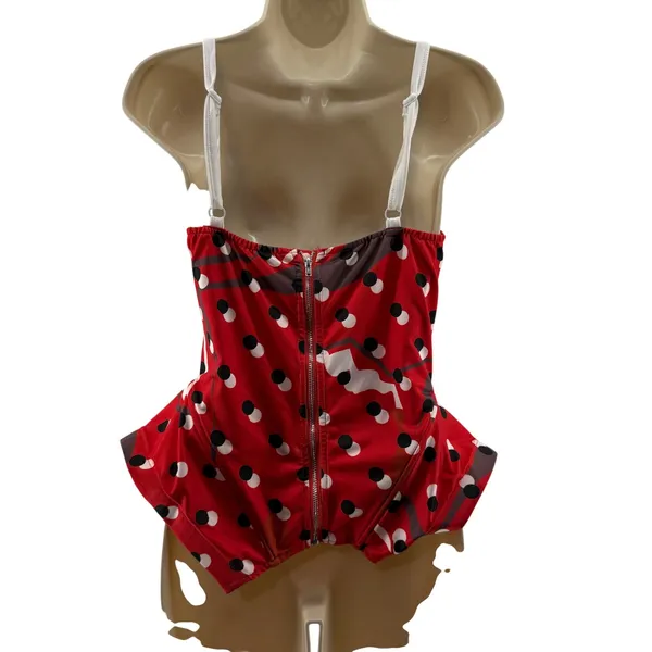 Shaquita Garcia Red Contrast Polka Dot Print Spaghetti Strap Sleeveless Top S - Image 5