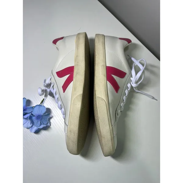 Veja Esplar White Leather Pink Logo Low‎ Top Sneakers Womens Size 9 EUR 40 - Image 5