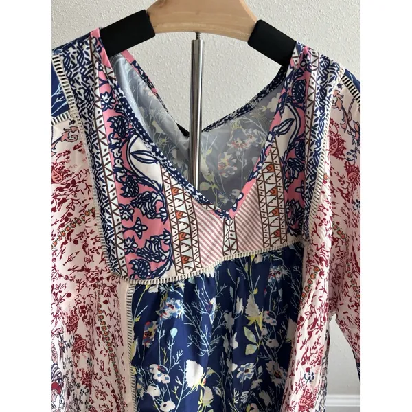 NWT C.O.Z.Y. Floral Patchwork Mixed Media Top - Size Large‎ - NEW Boho - Image 5