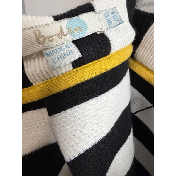 Boden Striped Skirt Woman's Black White Cotton Preppy Minimalist Pockets Size 12 - Image 3