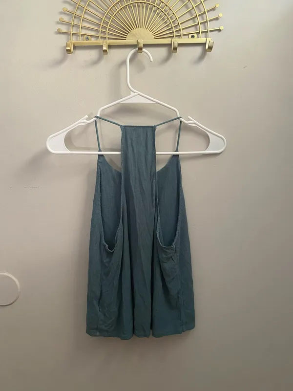 American Eagle Outfitters Teal Ribbed Racerback Tank Top - Image 2