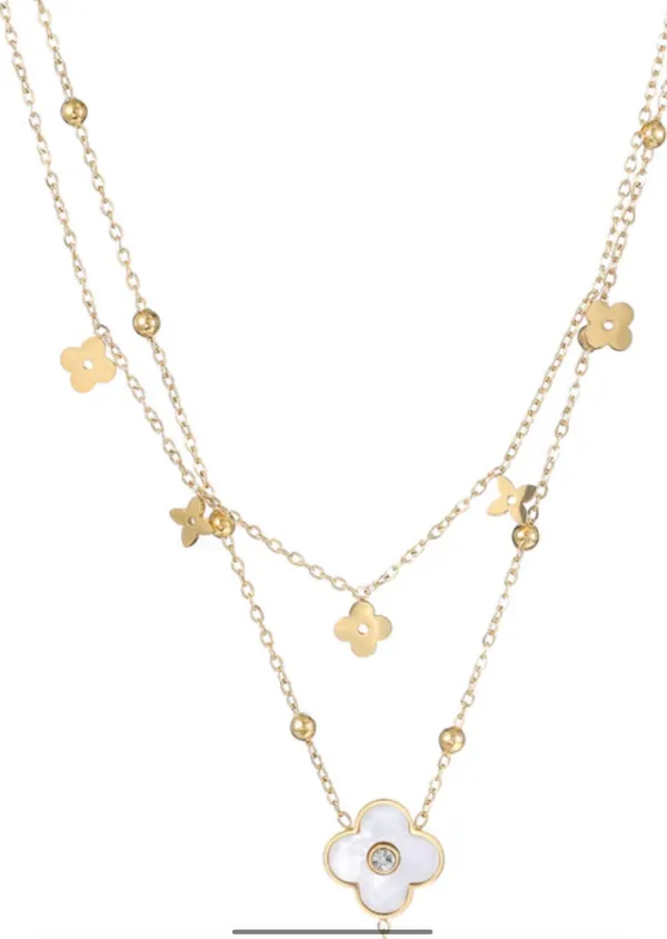 Elegant Layered Golden Luxe Clover Charm Necklace - Image 3