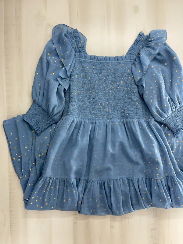 JESSAKAE smocked star gold printed dress 1XL blue event vacation casual - Image 6