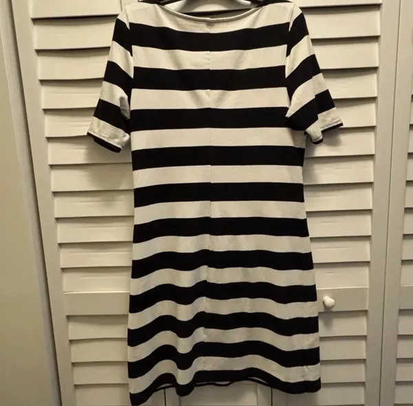 Old Navy Dress Large Black White Stripe Nautical French Coastal Grandma Chic Y2K - Image 4