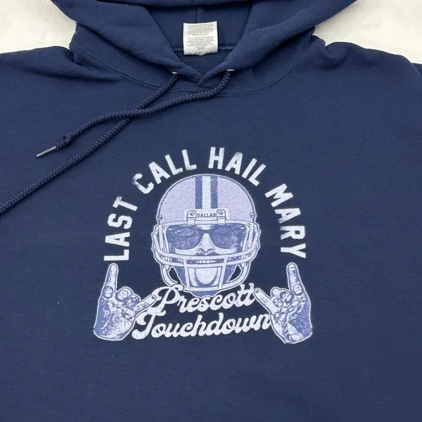 Jerzees Dallas Cowboys Last Call Hail Mary Dak Prescott Touchdown Navy Sweatshirt Size M - Image 2
