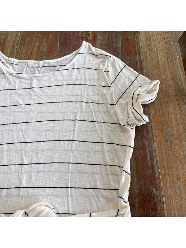 Anthropologie T.La Annabelle Off-White Black Striped Short Sleeve Tie Waist XL - Image 3