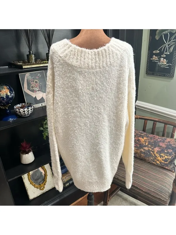 Aerie Teddy V-Neck Bouclé Sweater – Size Large – Cozy Texture & Relaxed Fit - Image 9