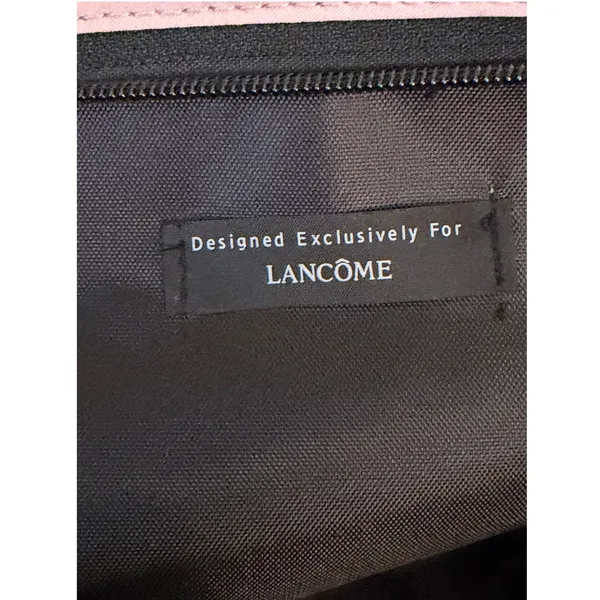 Lancome 2 Piece Makeup and Toiletry Zipper Travel Bags Case Pink Black New - Image 5