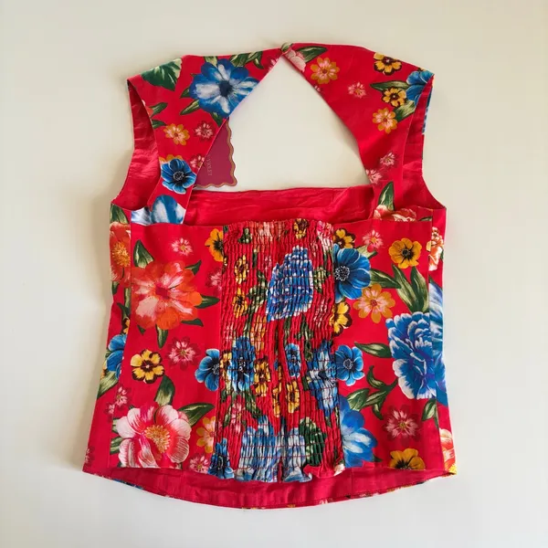 Chelsea & Violet Red Square Neckline Floral Print Sleeveless Blouse Women’s XS - Image 6