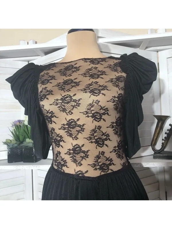 Vintage Black Dress Lace backless Puffed Sleeve whimsigoth dark fairy coquette - Image 9