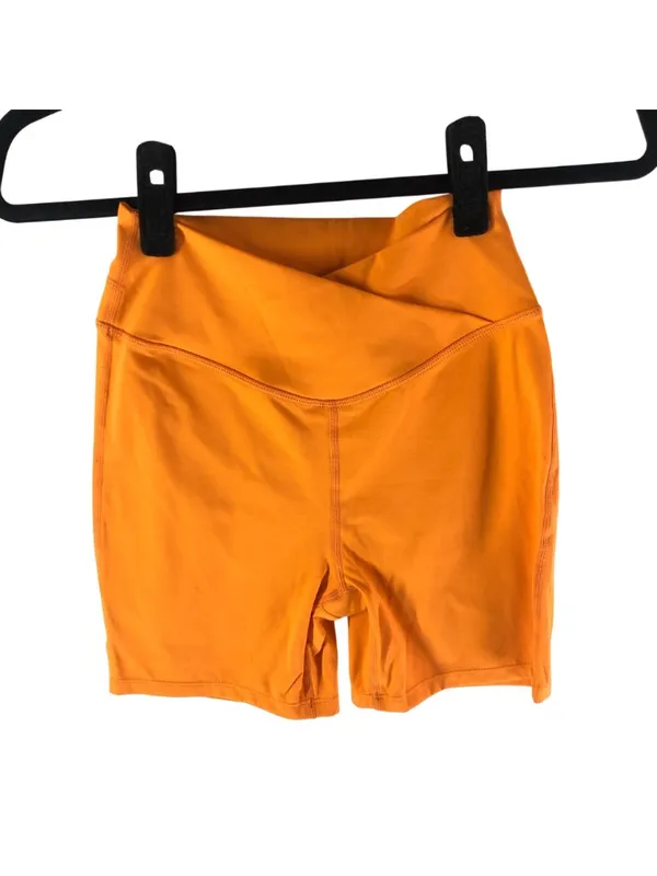 Halara Softlyzero Plush High Waisted Crossover Ruched Yoga Shorts 5'' Orange S - Image 2