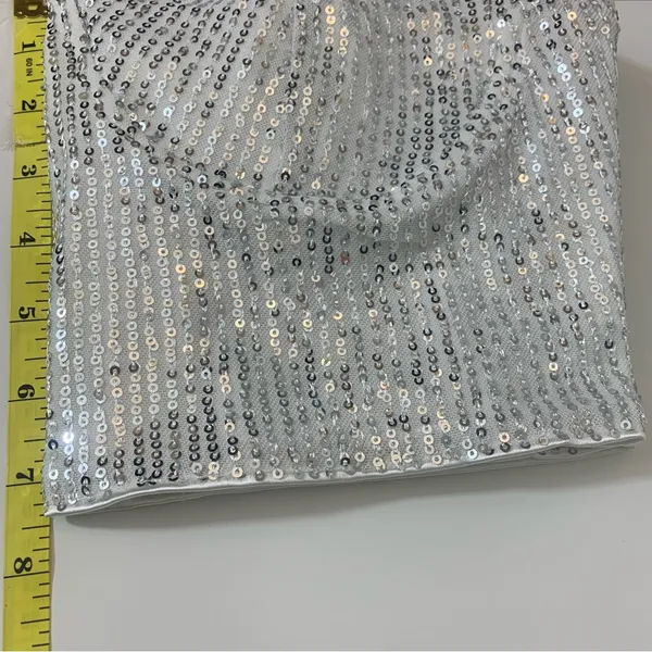 Woman M White Silver Sequin Shiny Bra Crop Top with‎ Adjustable Straps. - Image 5