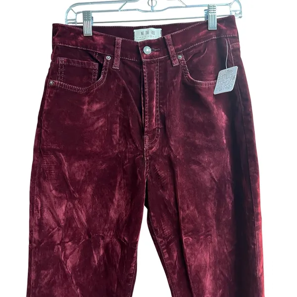 We The Free Stella Velvet Skinny Pants Red Hue Raw Hem Button Fly 29 - Image 3