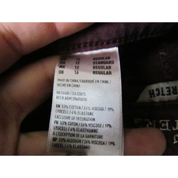 American Eagle Super Stretch Pants 12 Burgundy Skinny Maroon Slim‎ Fit 61607 - Image 3