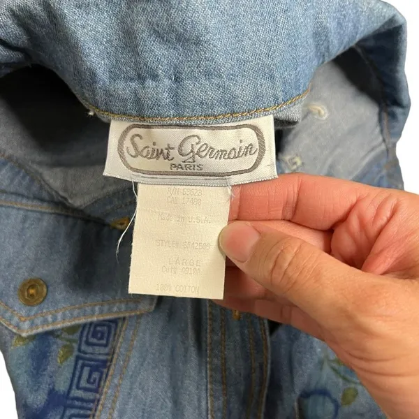 Vintage Saint Germain Paris Flower Print Denim Vest Size Large‎ - Image 7