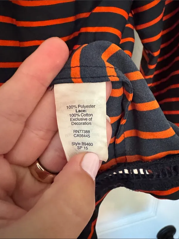 J. Crew Women’s Navy & Orange Striped Scoop Neck Blouse - Image 3
