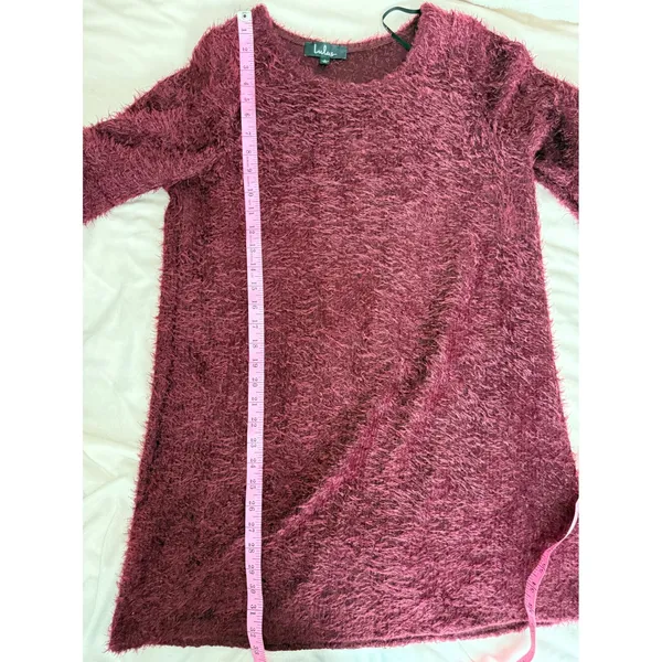 Lulus Burgundy Eyelash Knit Sweater Dress Womens Large Long Sleeve Fuzzy Tunic - Image 8
