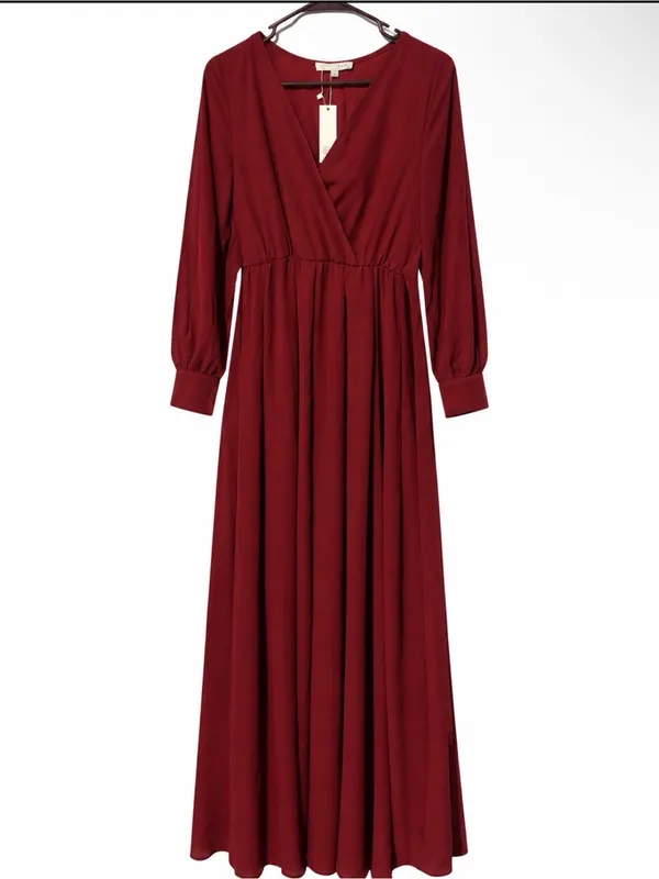 Baltic Born Lydia Burgundy Criss Cross Top Maxi Dress With Tie Sash Waist - Image 2