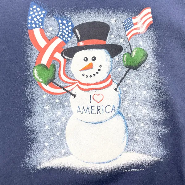 Jerzees Nublend‎ Womens XL Patriotic Snowman Sweatshirt Winter Flag Dark Blue - Image 8