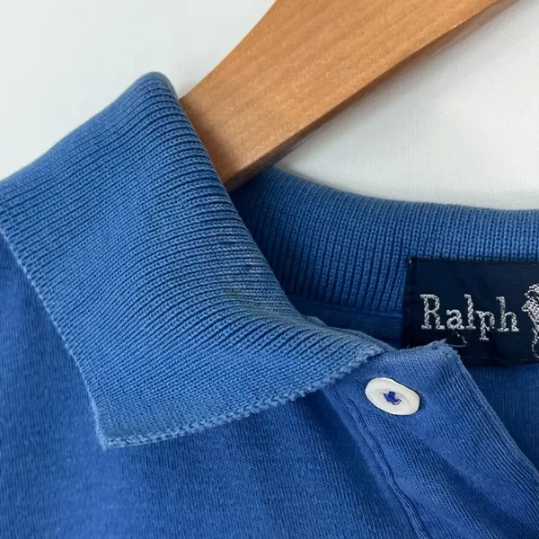 Ralph Lauren Vintage 90s Classic Blue Short Sleeve Soft Polo Shirt Womens S - Image 4