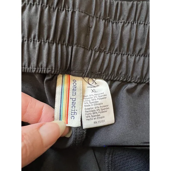 Ocean Pacific Black Athletic Shorts Elastic Waist Drawstring Zip Pockets Size XL - Image 6